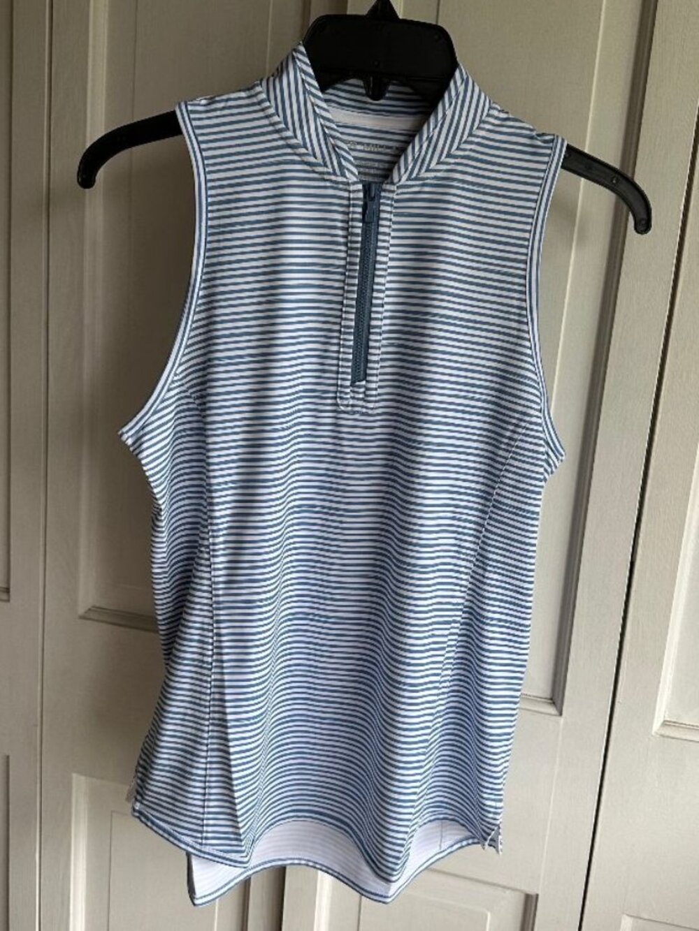 NWT $100 Peter Millar WMN'S UPF 50+ Performance Blue/White Golf Shirt Size Small